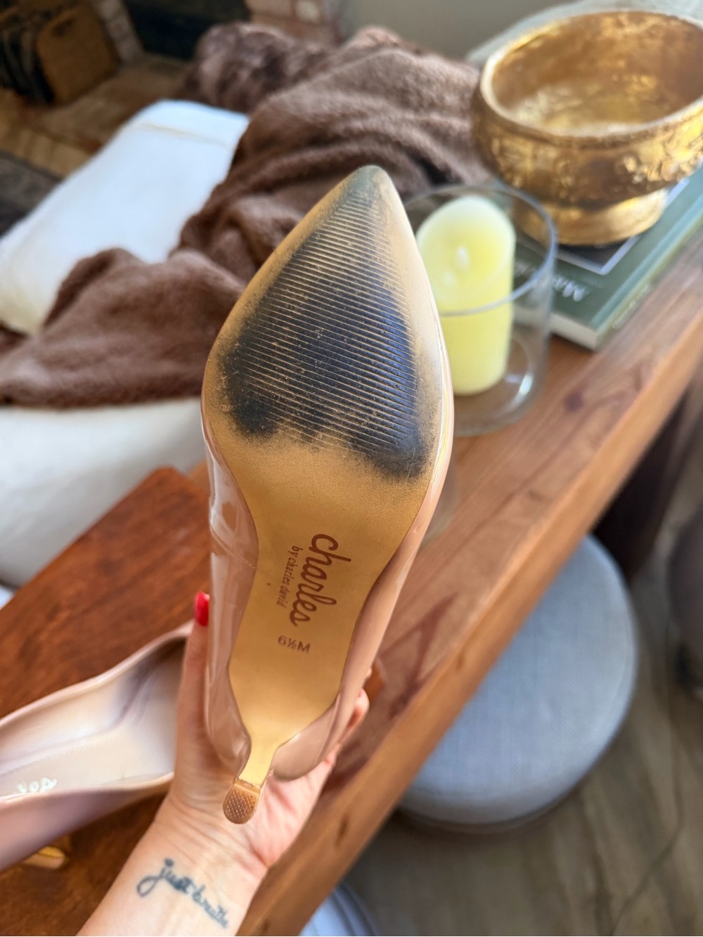 Charles by Charles David Nude Patent Leather Pointed Toe Stiletto Pumps Size 6.5 - Picture 6 of 6